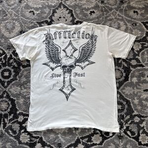 Y2K Affliction Grunge Gothic Graphic Skull Wings White Mens Shirt Size XL